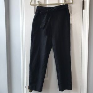 J. Crew black linen pants with tie waist, size 2